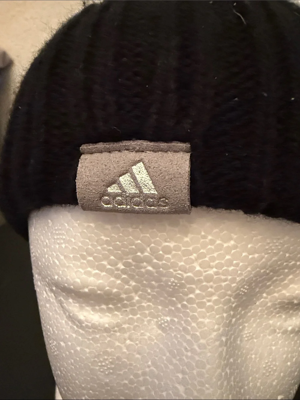 adidas Black Ribbed Knit Cuffed Beanie with Logo Patch